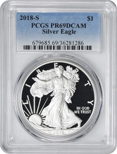 2018-S American Silver Eagle Dollar PR69DCAM PCGS Proof 69 Deep Cameo