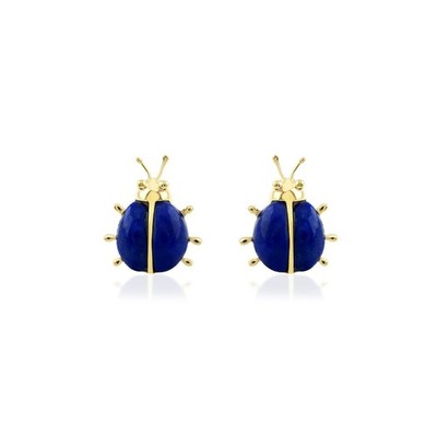 Massive 14K Gelbgold echte Lapislazuli Marienkäfer Ohrstecker Geburtstagsgeschenk