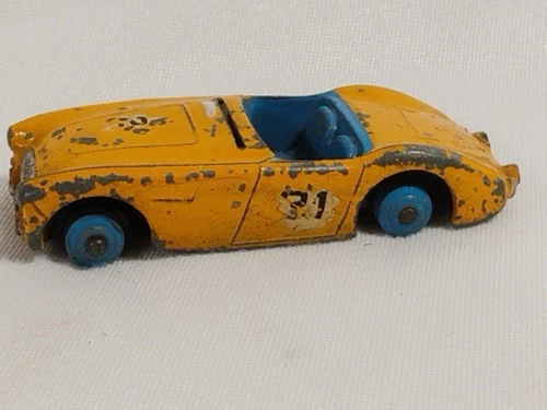 Vintage 50's Dinky Toys Austin Healey Yellow Car Blue Wheels 21 Restoration
