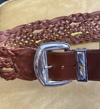 Woven Leather Belt For Ladies Brown 36X2.75 Metal Buckle Size Large