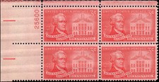 US Scott # 1086, Alexander Hamilton, Plate Block of 1957 3¢ Stamps, MNH