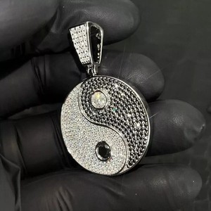 Authentic 2Ct Round Cut Moissanite Yin Ying Yang Men's Charm Pendant 14K White Gold Plated
