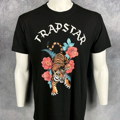 Trapstar Herren T-Shirt schwarz Tiger Blumen Grafik Gr. M Baumwolle Streetwear