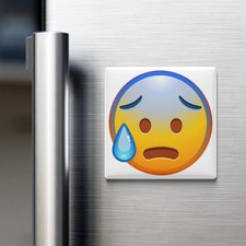 Anxious Face With Sweat Emoji Fridge Magnet 2x2 Made in USA