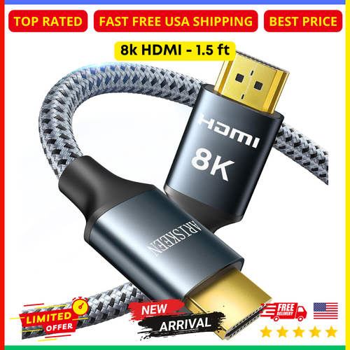 8K HDMI 2.1 Cable 1.5ft 48Gbps Ultra High Speed 4K 120Hz 144Hz HDR