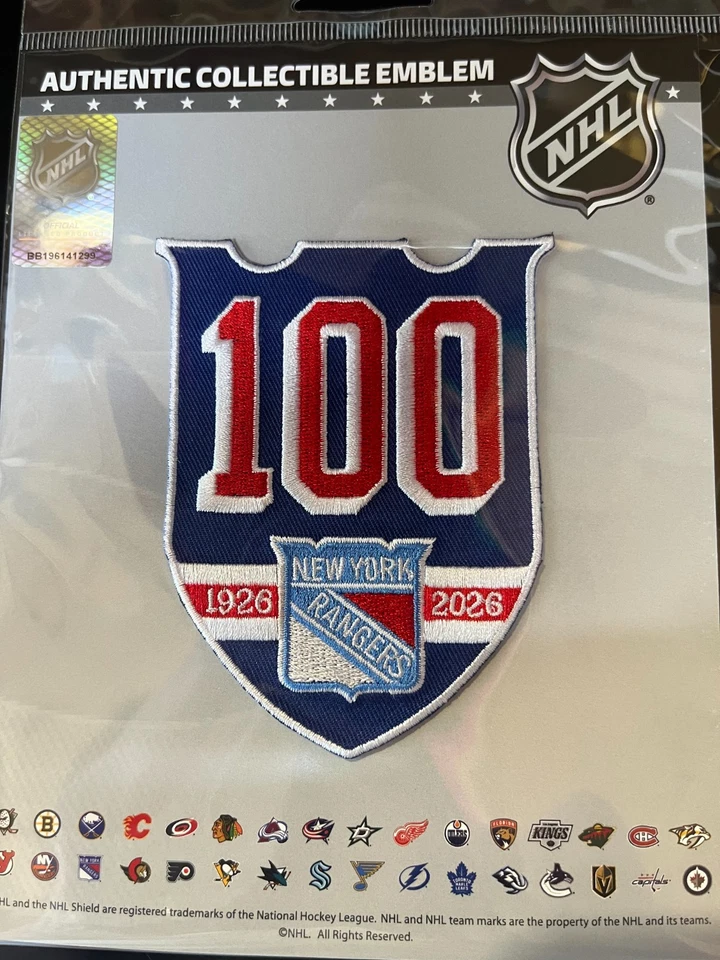 2025 2026 New York Rangers Nueva York PARCHE JERSEY JUGADOR 100 ANIVERSARIO ESTILO DISCO Foto 2 de 4