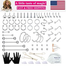 84 98 120PCS Body Septum Piercing Kit 14G 16G Tools for Nose Tongue Lip Ear E...