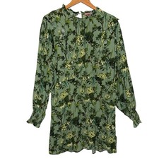 Joe Browns Size UK 16 Long Sleeve Tunic Dress Green Floral Light Floaty VGC