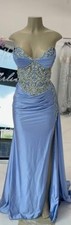 Light Blue Beaded Satin Prom Gown