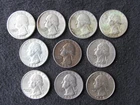 Lot of 10 Washington Silver Quarters