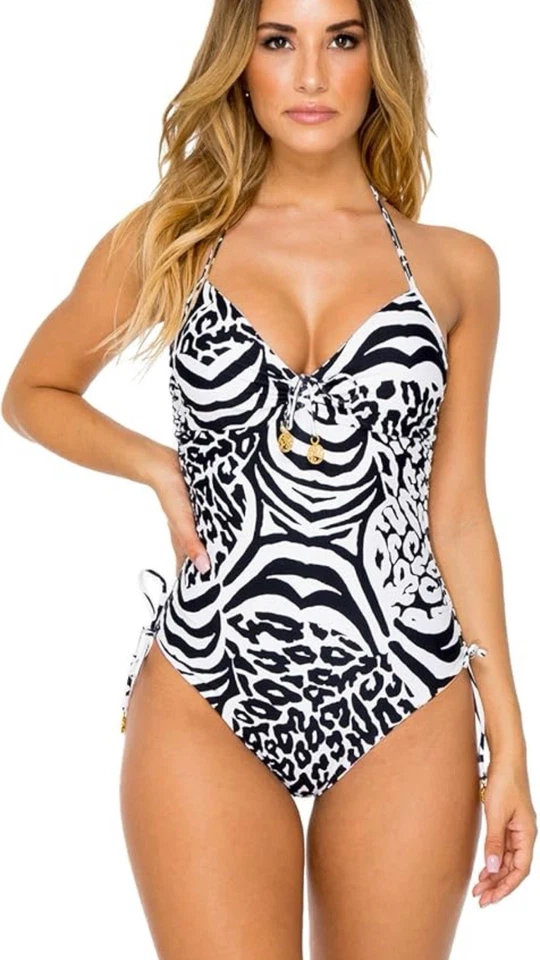 Luli Fama Swimwear reversible Bathing Suit Floral Animal Print  zebra XS - Image 2 of 4