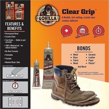 Gorilla Clear Grip Contact Adhesive, Waterproof, 3 Ounce