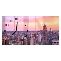 Glasuhr Aus Glas Glas-Wanduhr New York Sonnenuntergang Schwarze Zeiger 60X30 Cm