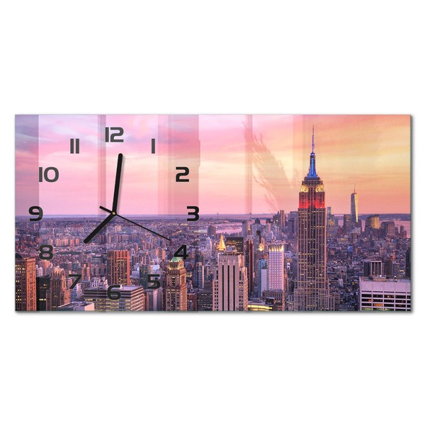 Glasuhr Aus Glas Glas-Wanduhr New York Sonnenuntergang Schwarze Zeiger 60X30 Cm-image