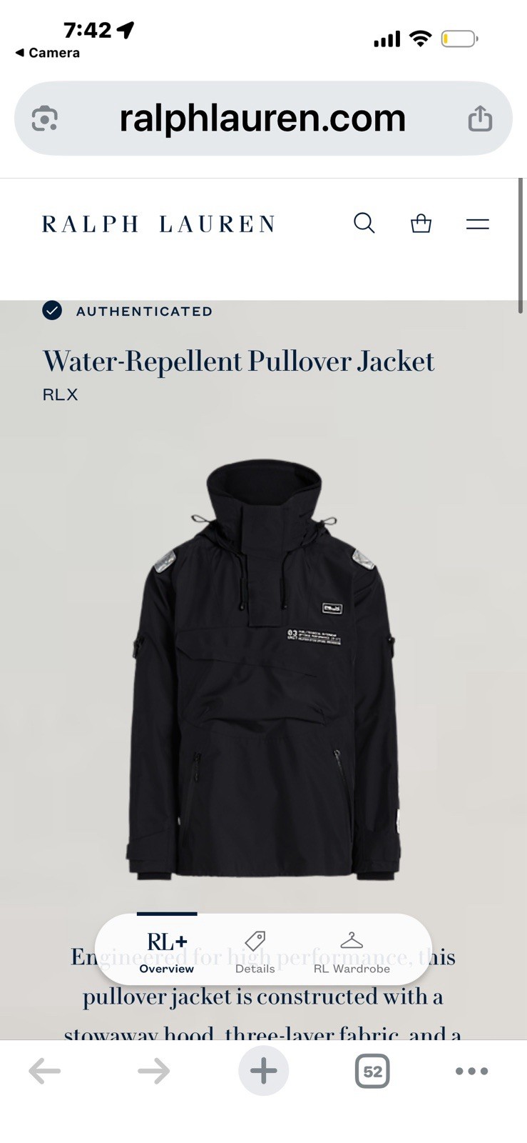 RLX Polo Ralph Lauren  03 Unit Waterproof Hooded Rain Tech pullover xl men
