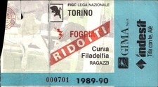 Biglietto stadio Torino Foggia 1989-90 Curva Filadelfia Ragazzi Ridotto