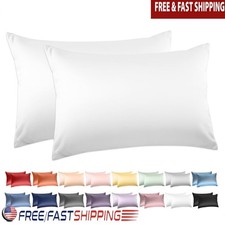 100 Cotton Pillow Cases Set of 2 Sateen Hypoallergenic Soft Durable Sleep New