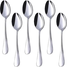  Teaspoons Stainless Steel, 6 Piece Dinner Spoons Set 6.7 inches Dessert Spoons 