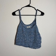 Abercrombie Fitch Cami Tank Top Womens Medium Blue Floral Spaghetti Strap Crop