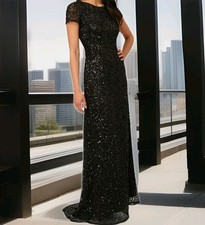 NWT! Adrianna Papell Women's Off Shoulder Black Sequins Maxi Gown Sz 14 $299