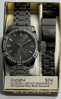 Elgin Men's Watch and Bracelet Set (Gun Metal!) FG10009GNST Elgin Men's Watch and Bracelet Set (Gun Metal!) FG10009GNST