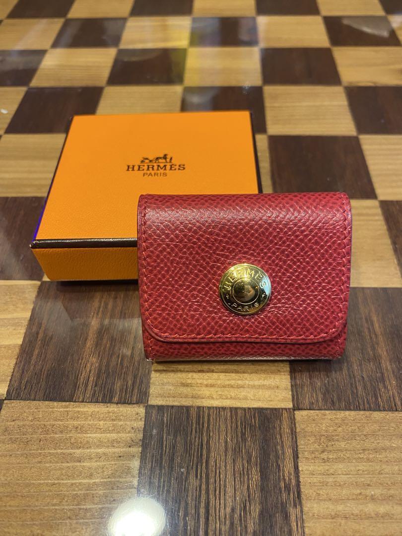 HERMES Post-it Case Sticky Notes Memo Leather Red Gold