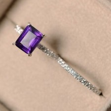 925 Sterling Silver Ring Natural Amethyst Ring, Engagement Ring With Band Set