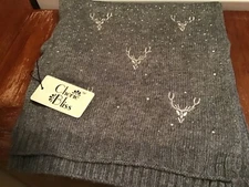 Cherie Bliss Wool Blend Scarf Gray w/Silver Embroidery & Rhinestones NWT