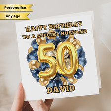 Husband 50th Birthday Card For Dad Husband Him Son Friend Brother Male Balloons