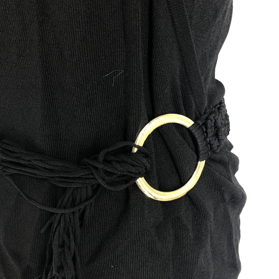 Blusa Willi Smith preta sem mangas gola V envoltório falso com cinto média - Imagem 2 de 4