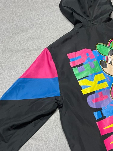 Disney Mickey Mouse Jacket Adult Large Black 1/4 Zip Retro Windbreaker Faded - Picture 4 of 13