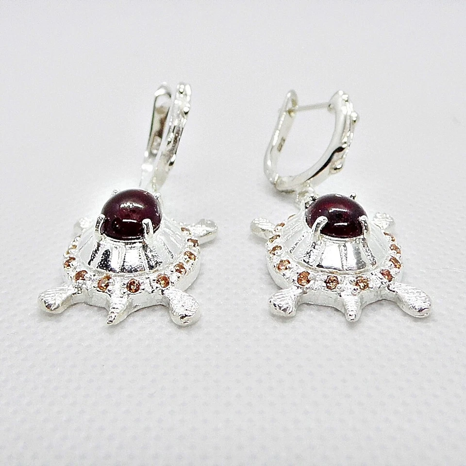 Rubin Saphir Ohrringe SCHILDKRÖTE 925 Silber 585 Bicolor vergoldet - Bild 3 von 4