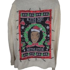 Handmade Ugly Christmas Sweater Mike Tyson Merry Kithmas Cardigan Womens L Light