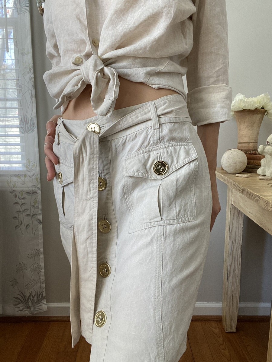トップス Adrienne Vittadini Skirt Womens Size 4 Belted Linen Button Knee