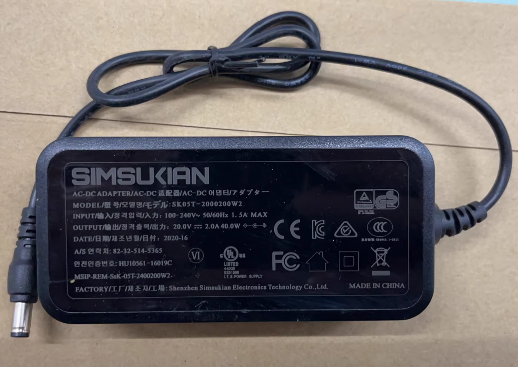 Simsukian SK05T-2000200W2 20V 2A AC Adapter Power Supply Charger