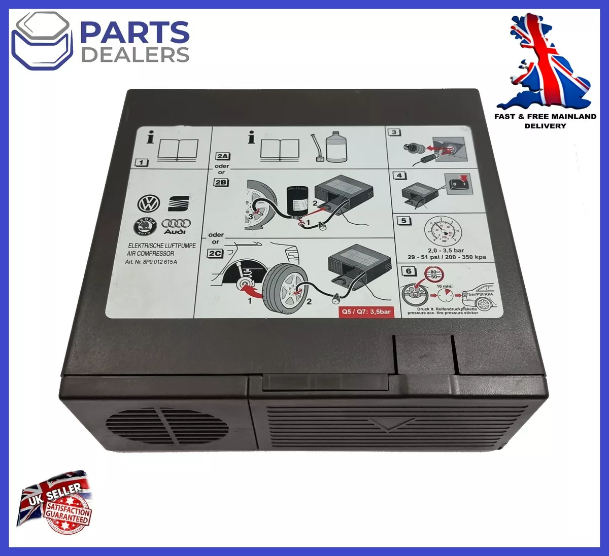 GENUINE AUDI A6 A7 A8 Q5 Q7 VW TOUAREG SEAT SKODA TYRE PUMP COMPRESSOR INFLATOR