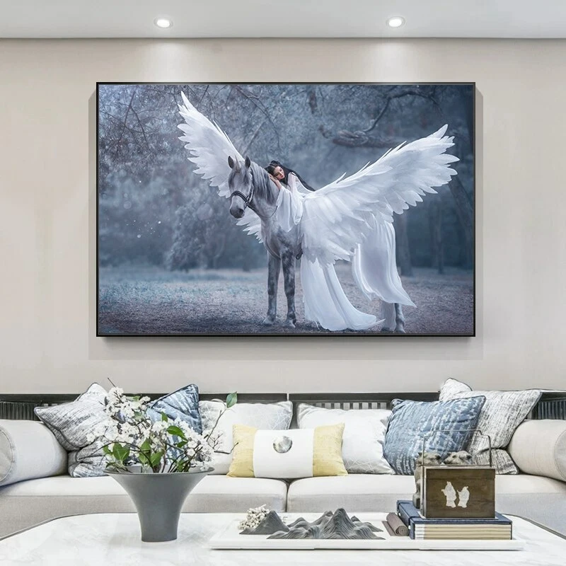 Pintura en lienzo joven elfo y unicornio arte de pared póster impreso arte decoración de pared Foto 3 de 4