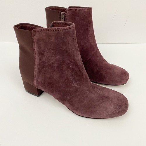 Burgundy Suede Ankle Heel Boots Sz 