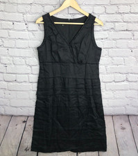 Talbots Dress Women 10 Black 100 Percent Linen V-Neck Sleeveless Midi Knee Zip