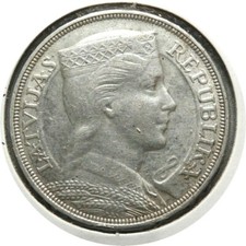 elf Latvia 1st Republic 5 Lati 1931 Silver
