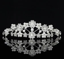 Floral Pearl Austrian Rhinestone Tiara Crown Headband Bridal Wedding Prom T89
