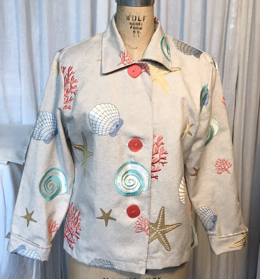 Giacca donna Pony dipinta misto lino tema spiaggia taglia M nuova con scatola