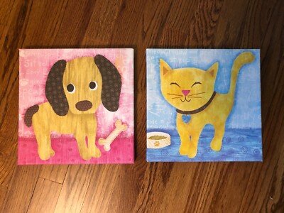 Bow Wow Pup & Meow Kitty Canvas Wall Art Oopsy Daisy Too Fine Art for Kids
