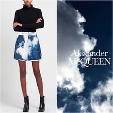 ALEXANDER MCQUEEN Blue Sky Clouds Pull On Shorts 10 Drawstring Tie Dye XL NWT