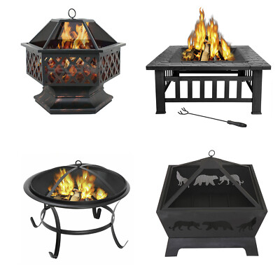 22''24''26''32'' Fire Pit Steel Wood Burning BBQ Patio Yard W/Rain Cover Poker