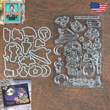 Best Witches Halloween Cutting Dies  Stamps Set w Girl Cats Bats Pumpkins Moon