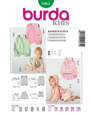 Burda Kinder 9462 Baby Separate Passender Nähmuster Alter 1-12 Monaten Einfach - Bild 1 von 3
