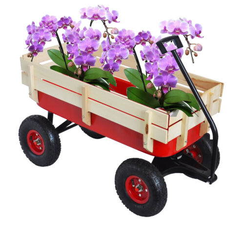40'' Garden Wagon Yard Utility Cart w/Wood Railing 10'' Air Tires Heavy Duty - Picture 1 of 21