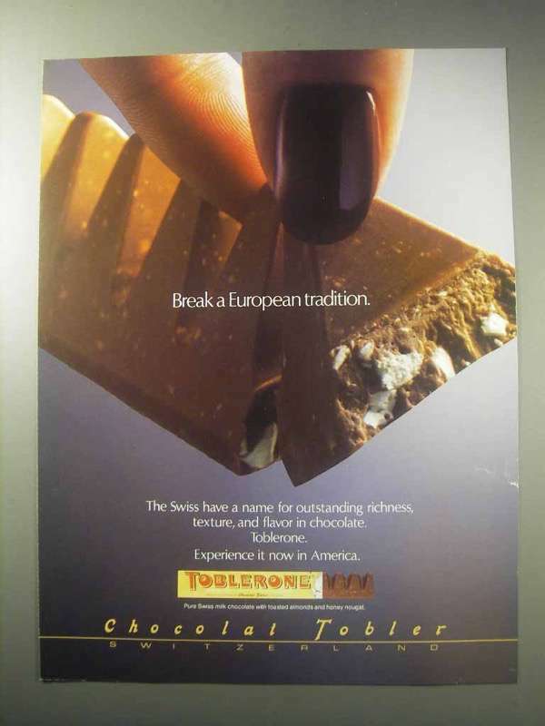1985 Toblerone Chocolate Bar Ad - European Tradition