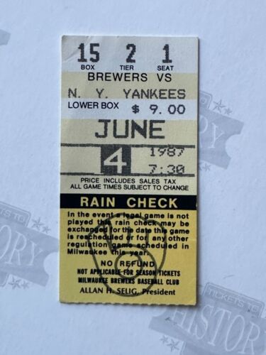 1987 New York Yankees at Milwaukee Brewers Ticket 6/4/87 Mattingly 2 for 3